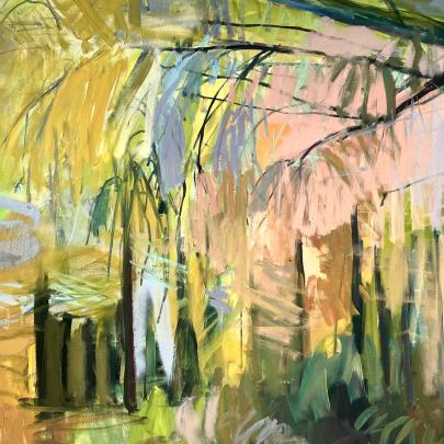 Lisa Ballard. yellow pines, oil and spray paint on canvas
