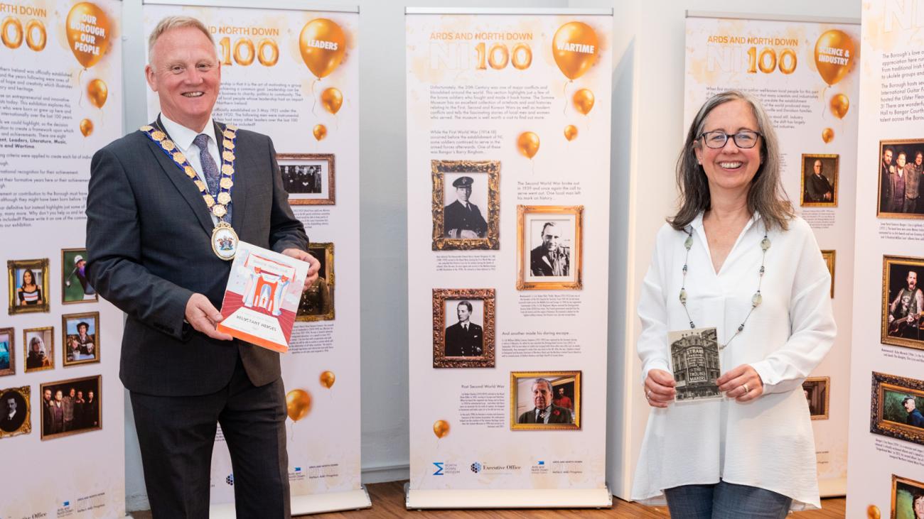 NI100 exhibition pic with The Mayor and Museum Manager