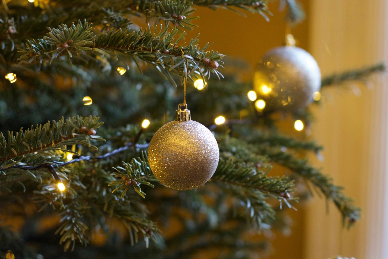 Christmas bauble on tree