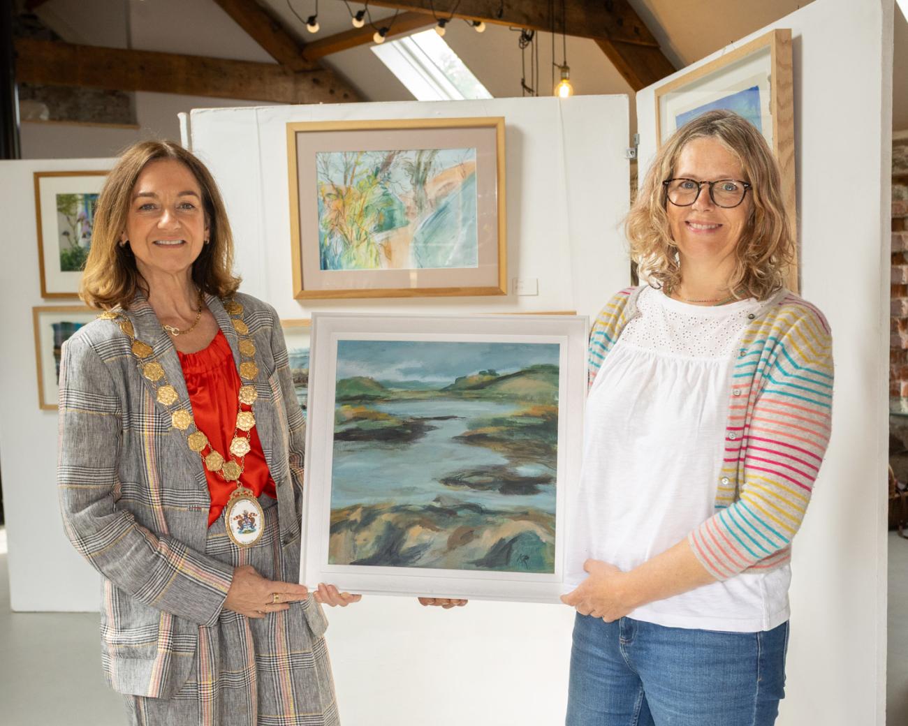 Mayor of Ards and North Down, Councillor Gillian McCollum, with artist Kate Rebbeck